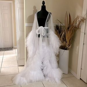 Puffy Tulle Robe, bride robe, Maternity, Sheer Lingerie Dressing Gown Nightgown